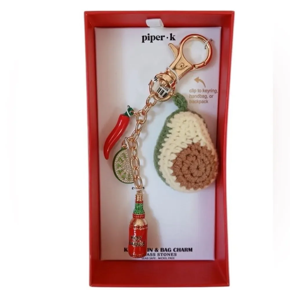 Piper K Knit Avocado Multi‎ Charm Keychain Bag Purse Southwestern NWT